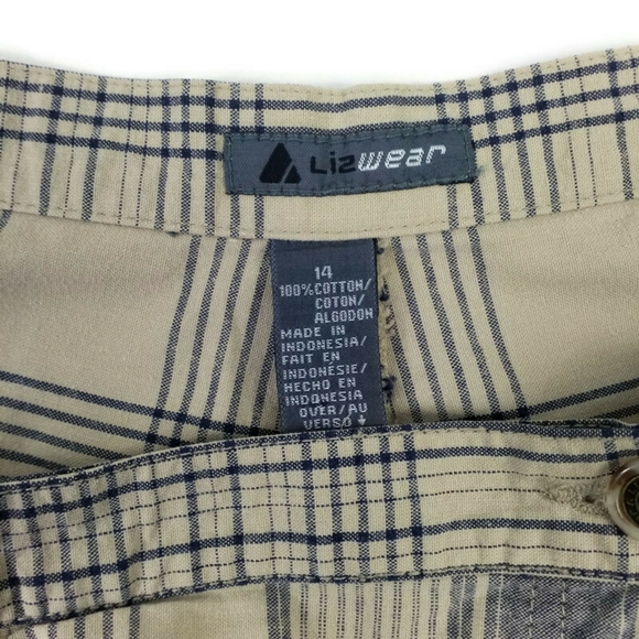 Vintage 90's Liz Claiborne LizWear Blue Khaki Plaid Wrap Skorts Womens 14 - Picture 10 of 12